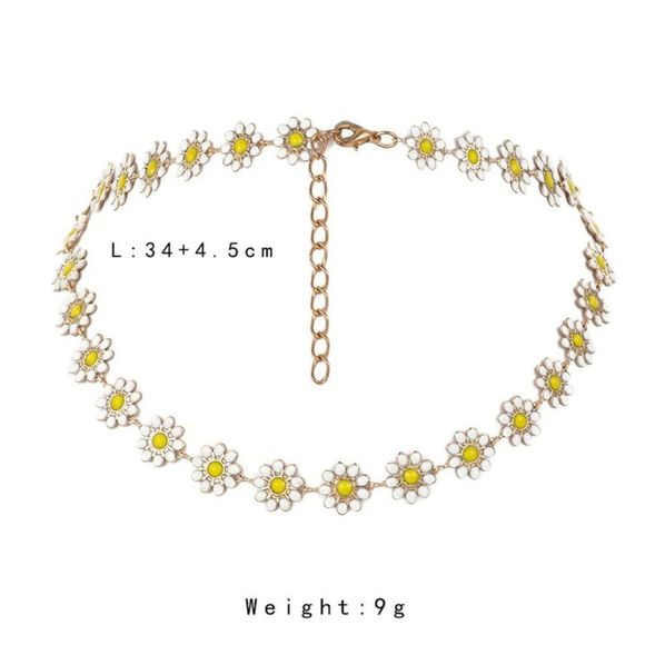 White Daisy Enamel Chain Choker Necklace - Picture 10 of 12
